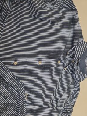 Chaps Blue and White Striped Casual Button-Down Shirt